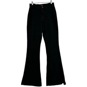 Pretty Little Thing Flare Jeans Size 8 Black High Rise Split Leg Stretch Denim